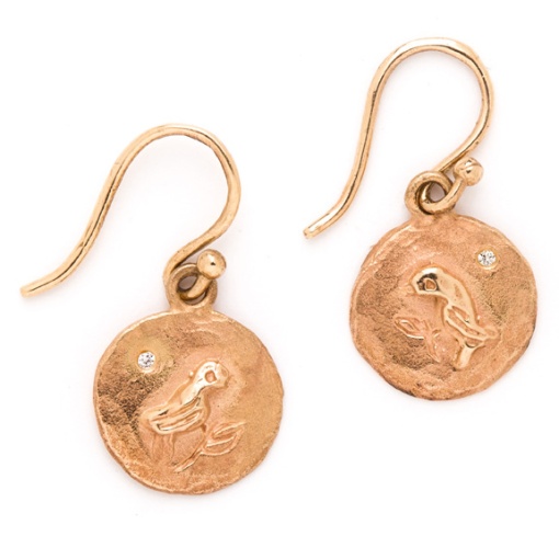 Victoria Cunningham Jewelry, 14K Gold Bird Earrings, Altered Space Gallery, Los Angeles